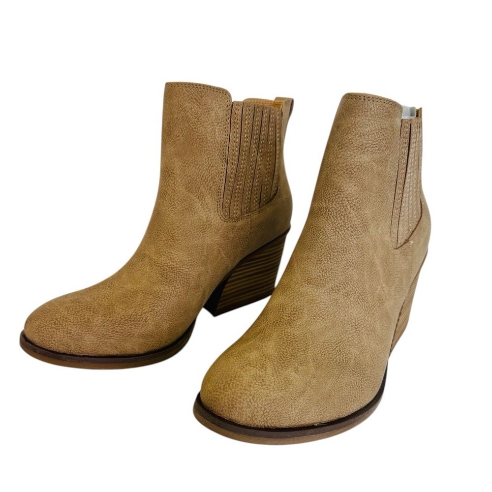 Korks Hadley Natural Nubuck Chunky Block Heel Booties Womens Size 9M NWB‎